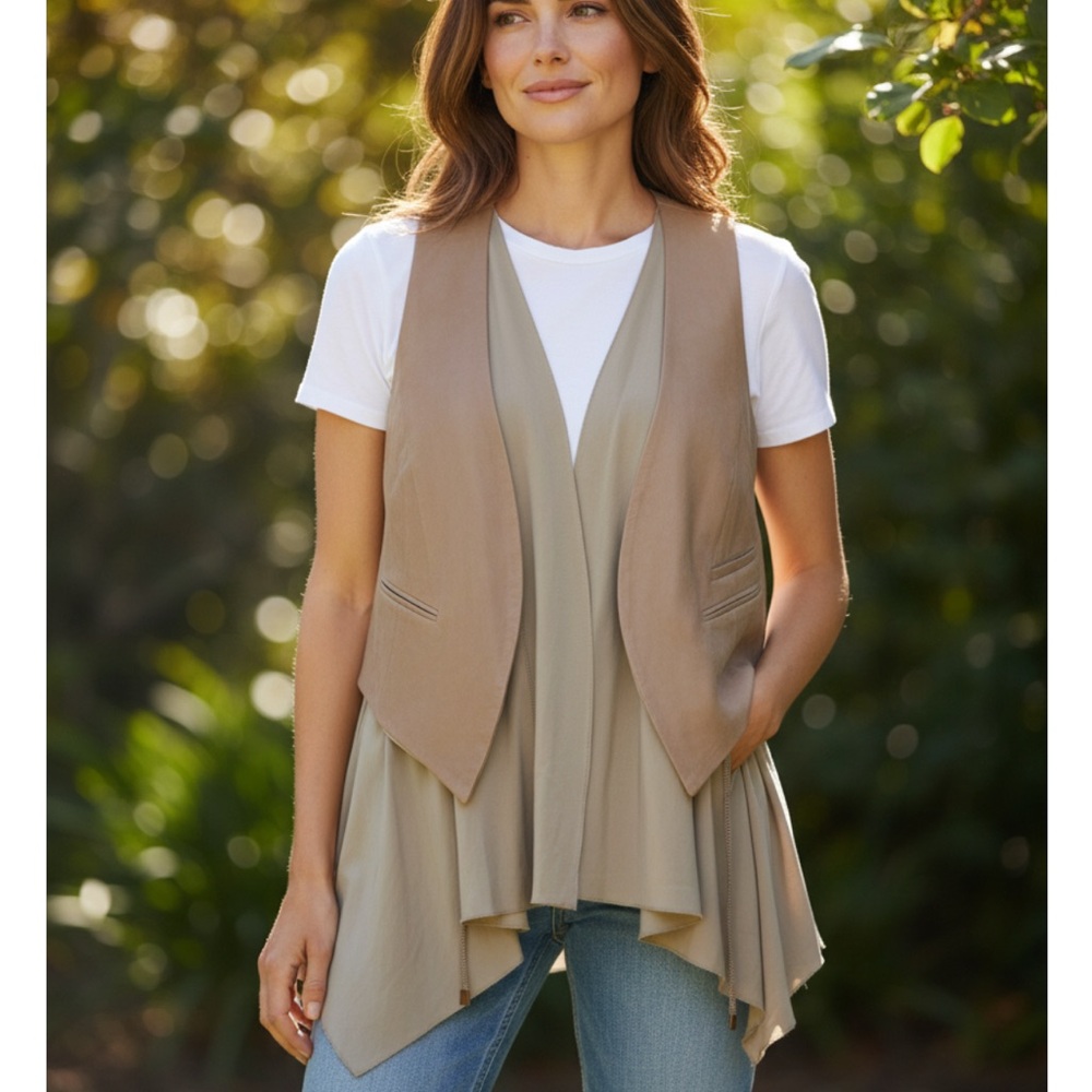 $2,160 Brunello Cucinelli Leather  and Silk sleeveless tunic vest ( fits M/L)